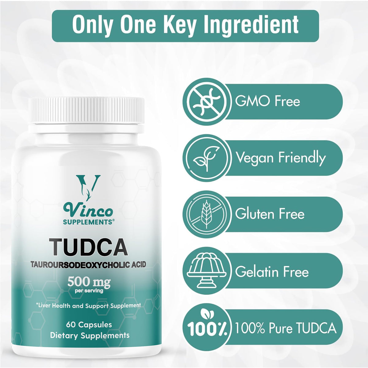 Vinco Supplements TUDCA Bile Salts Liver detox & Support Supplement - 60 Capsules,500mg per Serving - Tauroursodeoxycholic Acid - Genuine Bile Acid TUDCA with Strong Bitter Taste - Non-GMO & Gluten Free- Made in The UK
