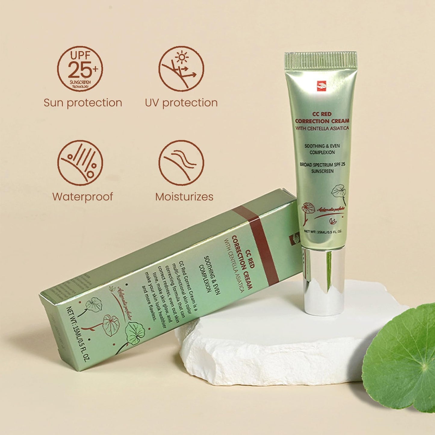 BloomBelle CC Red Correct with Centella Asiatica, Colour Corrector Cream, Skin Perfector Tinted Moisturiser, Pores Face Concealer, CC Cream Light With SPF 25 For Blemishes, Red Skin, & AcneMark