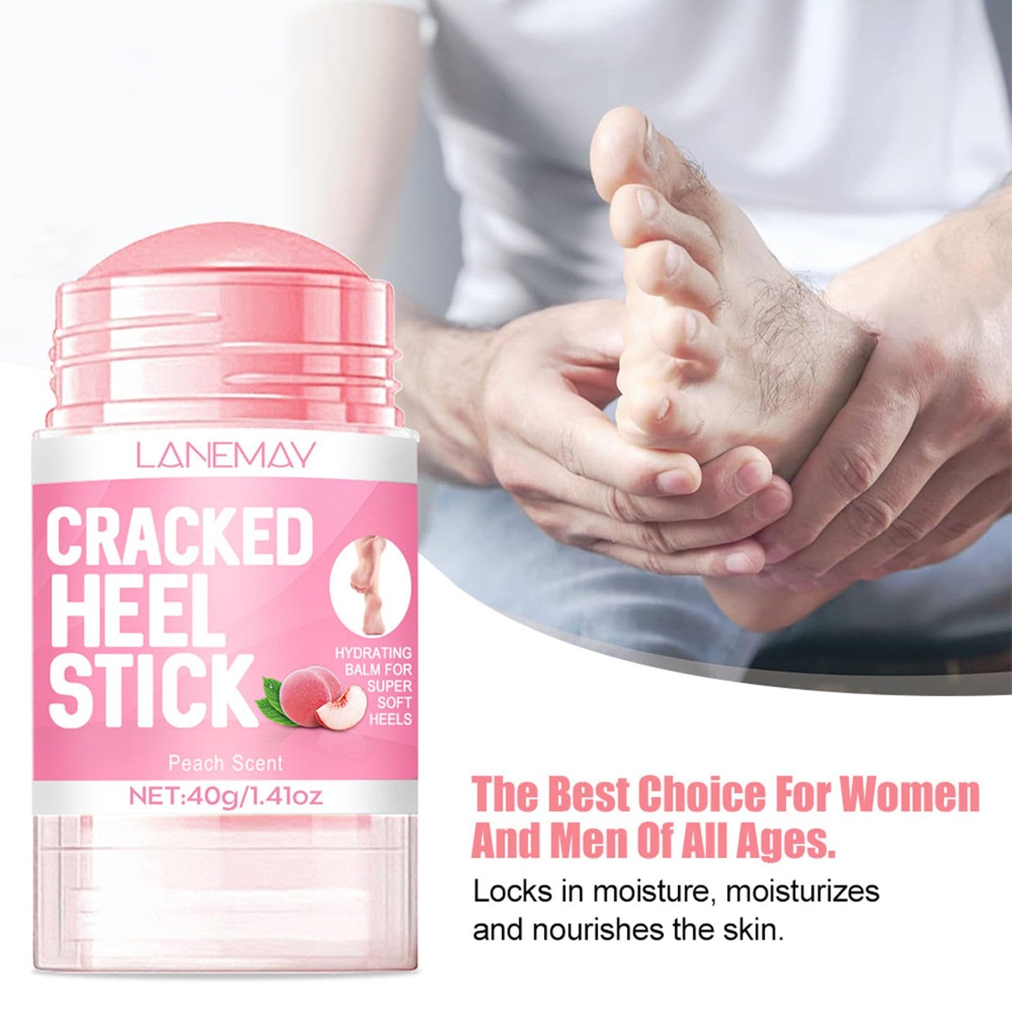 Cracked Heel Repair Stick Foot Cream with Peach Scent Heel Balm Stick Peach Foot Moisturiser Cream for Dry Cracked Feet Knees Hands Elbows Foot Care for Men and Women 40g