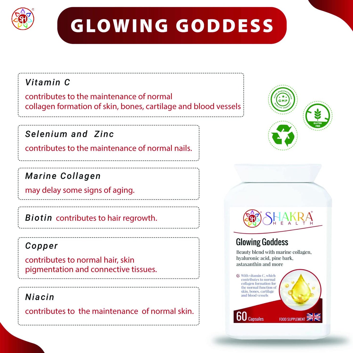 Glowing Goddess 60 Ultimate Marine Collagen Complex Capsules for Bones, Cartilage, Hair, Skin Pigmentation, Ageing, Beauty & UV Protection