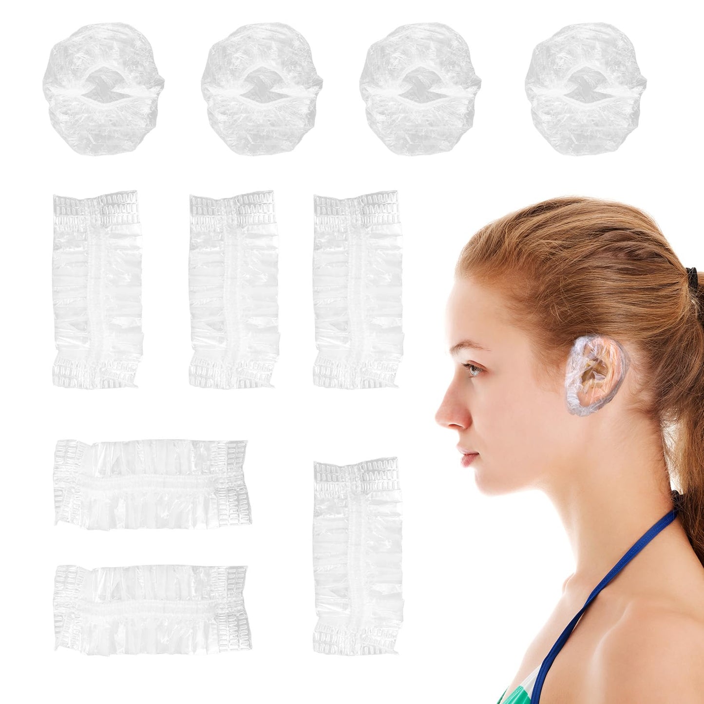 100 Pcs Ear Covers for Hair Dye, Clear Disposable Ear Covers for Shower Waterproof Plastic Ears Protectors Ears Shower Caps Care for Hair Dye Bathing Spa Salon Home Hotel