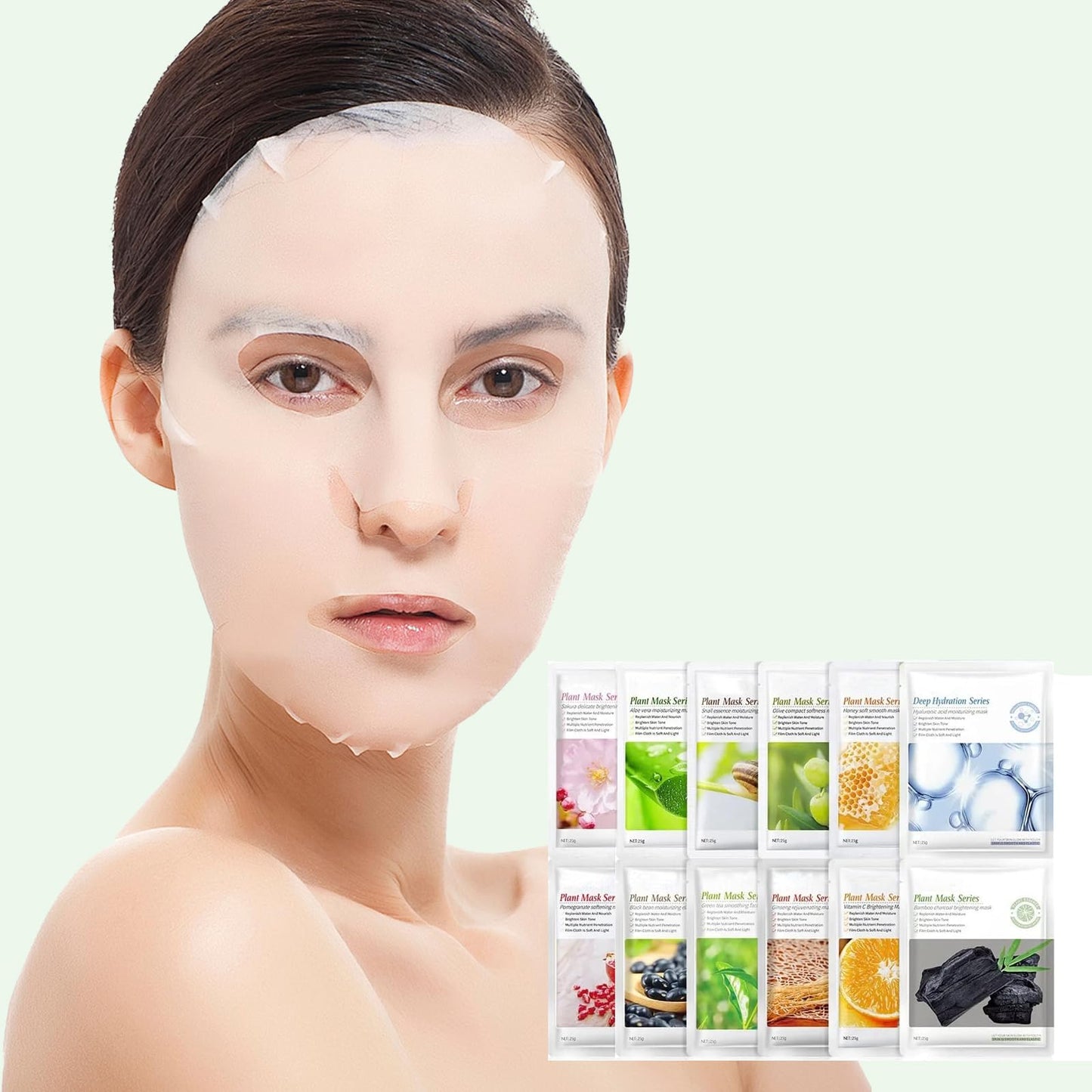 wimony 12pcs Moisturising Sheet Face Mask, Sheet Masks Multipack for Purely Natural Plant and Fruit Organic Extracts Moisturizing Repairing, Face Masks Skincare Sheet with Firming Brightening