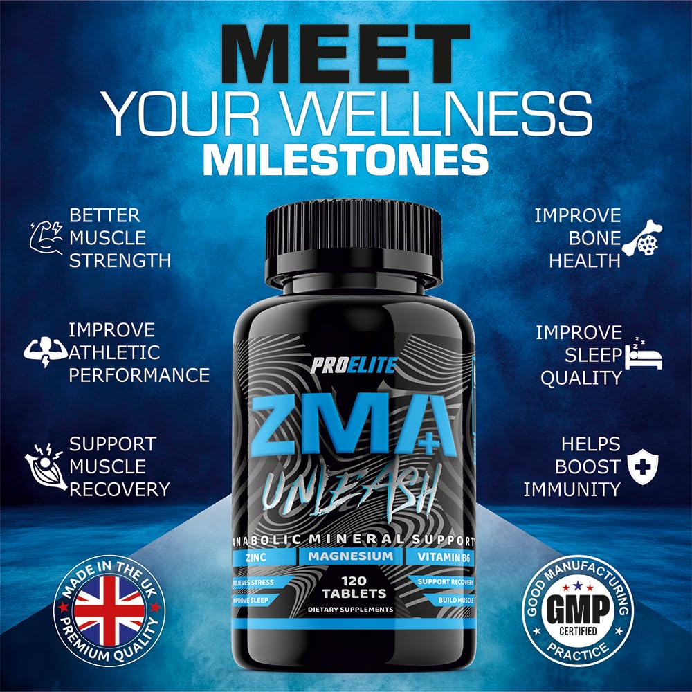 ZMB6 60 Tablets Gluten Free Vegan Vitamin B6, Magnesium and Zinc Tablet | Normal Muscle Function & Energy Yielding Metabolism | Muscle Growth & Sleep Support | PROELITE UK (60 Count (Pack of 1))