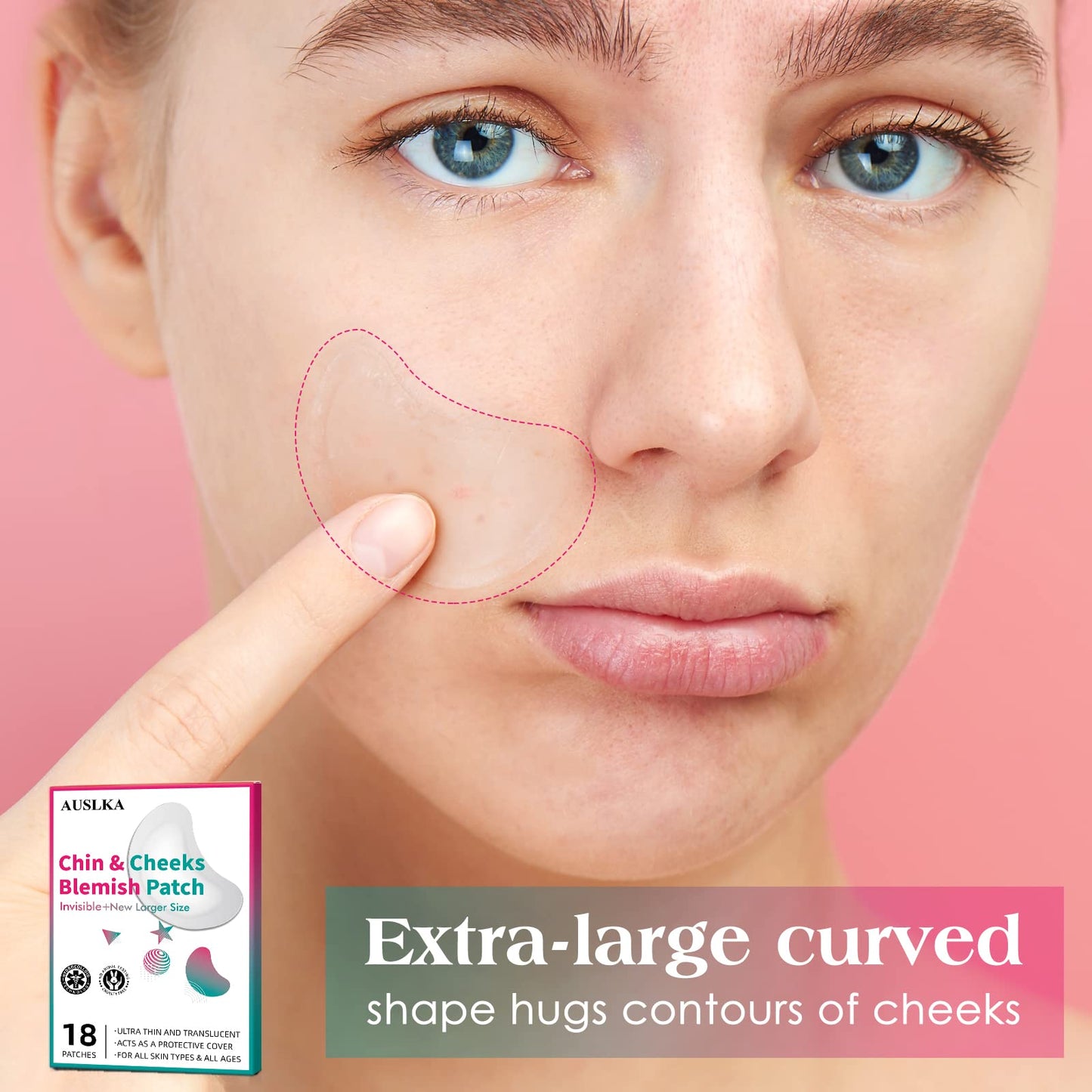 AUSLKA Blemish Patches for Chin & Cheeks -18 Patches, Hydrocolloid Patch - Blemish Patches - Zit Stickers - face Spot Dots - Zit Breakouts