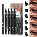 Eveloveu Waterproof Black Eyeliner Stamp Set - 5 Double-Headed Pens with Heart, Flower, Star, Butterfly & Triangle Seal Stamps for Long-Lasting, Smudge-Proof Tattoo Makeup