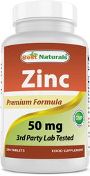 Best Naturals Zinc Supplement as Zinc Gluconate 50mg 240 Tablets