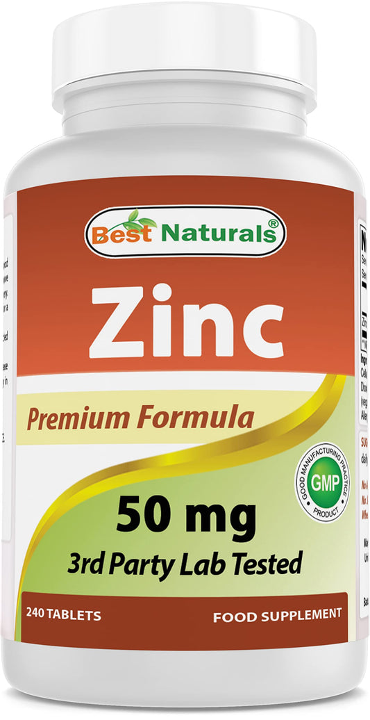 Best Naturals Zinc Supplement as Zinc Gluconate 50mg 240 Tablets