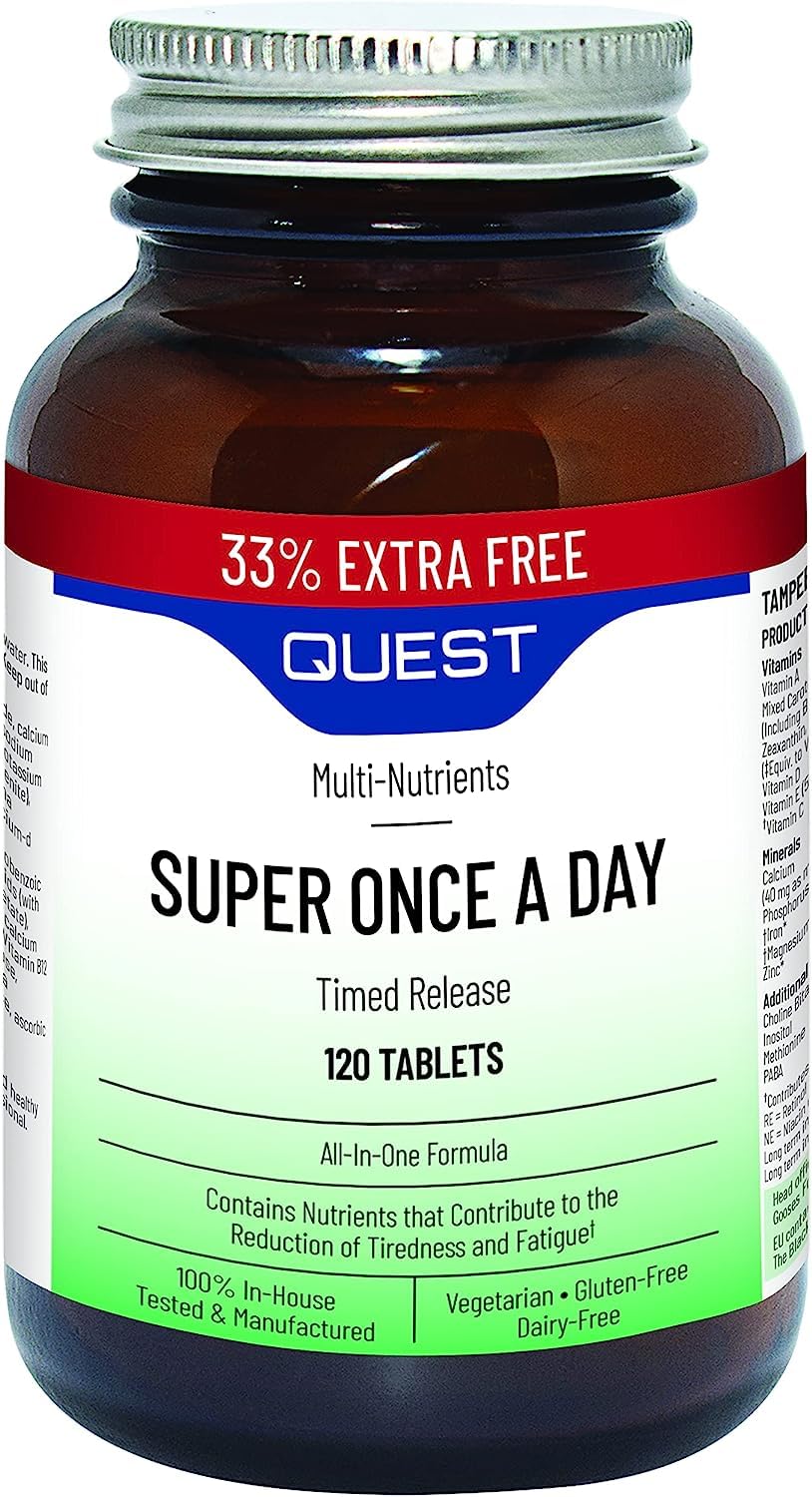 Quest Super Once A Day Multivitamin & Minerals Tablets. 17 Vitamins & 12 Minerals With Vitamin A, B, C, D, Iron & Zinc For Men & Women. For Optimal Health, Reduces Fatigue & Immunity (120 Tablets)