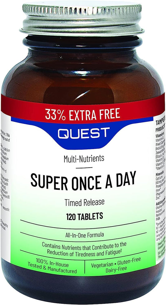 Quest Super Once A Day Multivitamin & Minerals Tablets. 17 Vitamins & 12 Minerals With Vitamin A, B, C, D, Iron & Zinc For Men & Women. For Optimal Health, Reduces Fatigue & Immunity (120 Tablets)