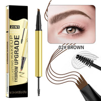 Weixinbuy 2-IN-1 Microblading Eyebrow Pen Long-lasting, Waterproof Eyebrow Pencil Dual-Ended with 4-Fork-Tip & Brow Brush & Clear Brow Gel, Fluffy & Defined Brows for Natural-Looking (2# Brown)