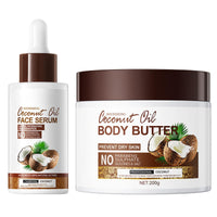 Coconut Body Butter 200g & Serum Set - Body Butter for Dry Skin - Skin Care Body Moisturiser - Natural Coconut Oil Body Cream - Butter for Moisturizing, Nourishing, Soothing, Hydrating