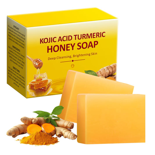 IREV Kojic Acid Turmeric Soap with Honey For Face and Body, Kojic Acid Soap For Dark Spot, GlowingTurmeric Soap Bar for Acne Face Soap Bar For Cleansing Exfoliating Daily Face Wash 200g