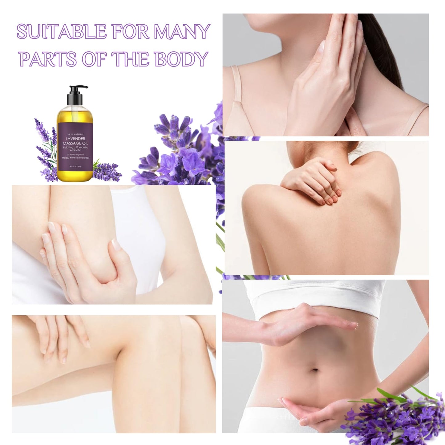 Lavender Massage Oil for Relaxing Muscles - Lavender Massage Oil Body,Hand,Leg,Foot - Body Oil for Relief Skin - Lavender Oil Moisturizer for Women,Men Skin Care (236ml)