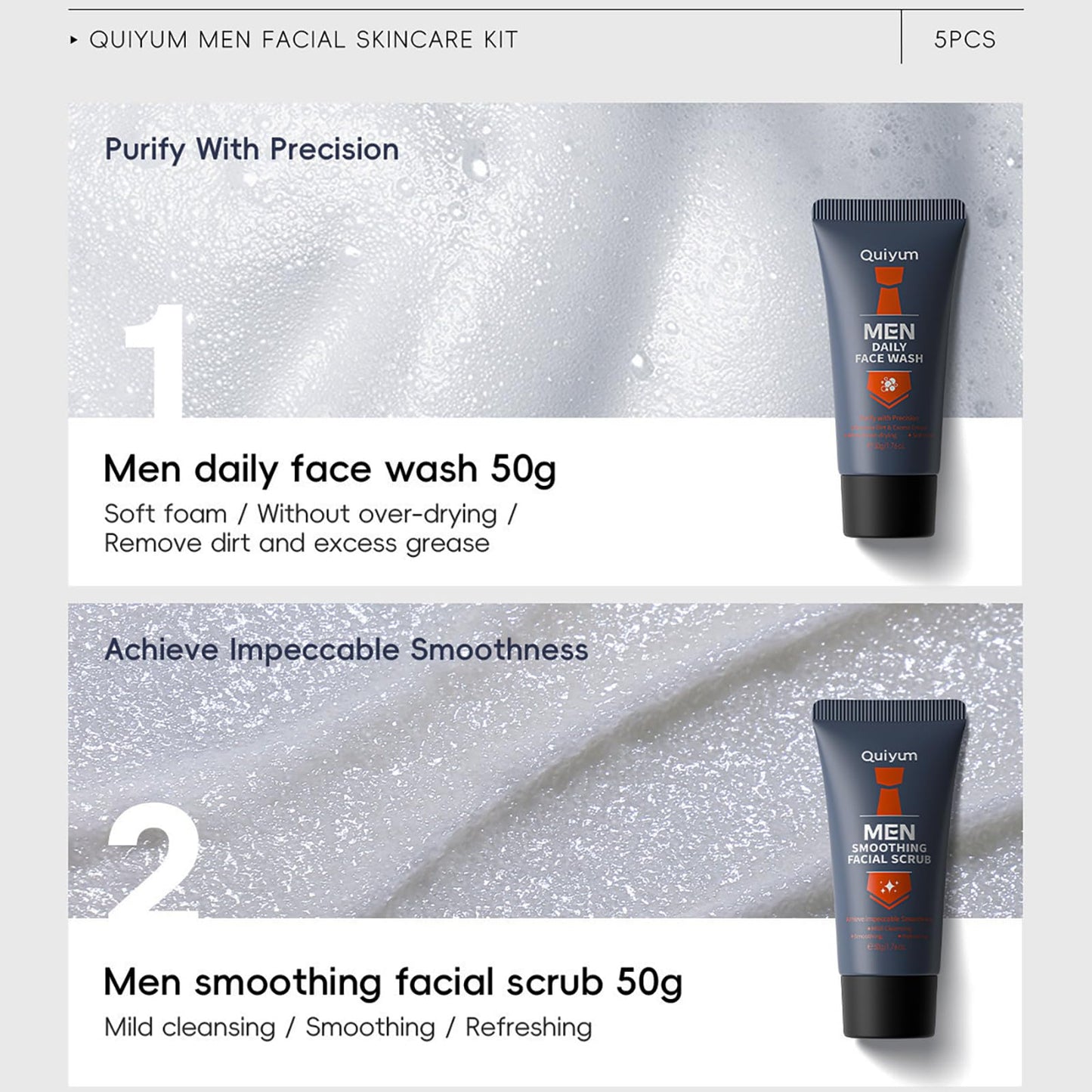 ISBEAUSOLS 5PCS Mens Skincare Gift Set - Moisturizing Skin Care Sets & Kits - Face Wash Men, Facial Scrub, Facial Moisturizer, Eye Cream, Face Cream - Skincare Set for Men - Mens Moisturiser Face - Facial Kit