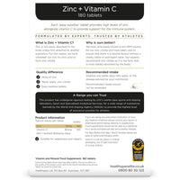 Healthspan Elite Zinc & Vitamin C (6 months’ supply) | 15mg Zinc & 80mg Vitamin C to support your immune health | All Blacks Official Partner | Easy swallow tablets | Informed Sport Accredited | Vegan