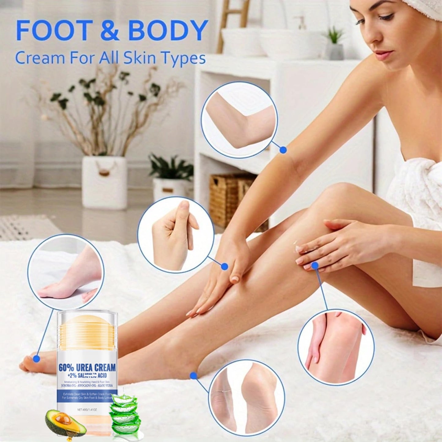 DMQ Urea Foot Cream 60 Percent - Cracked Heel Repair Cream - 60% Urea Cream for Cracked Heels and Dry Skin - Feet Hard Skin Remover - Moisturizing Hands and Foot Skin Care