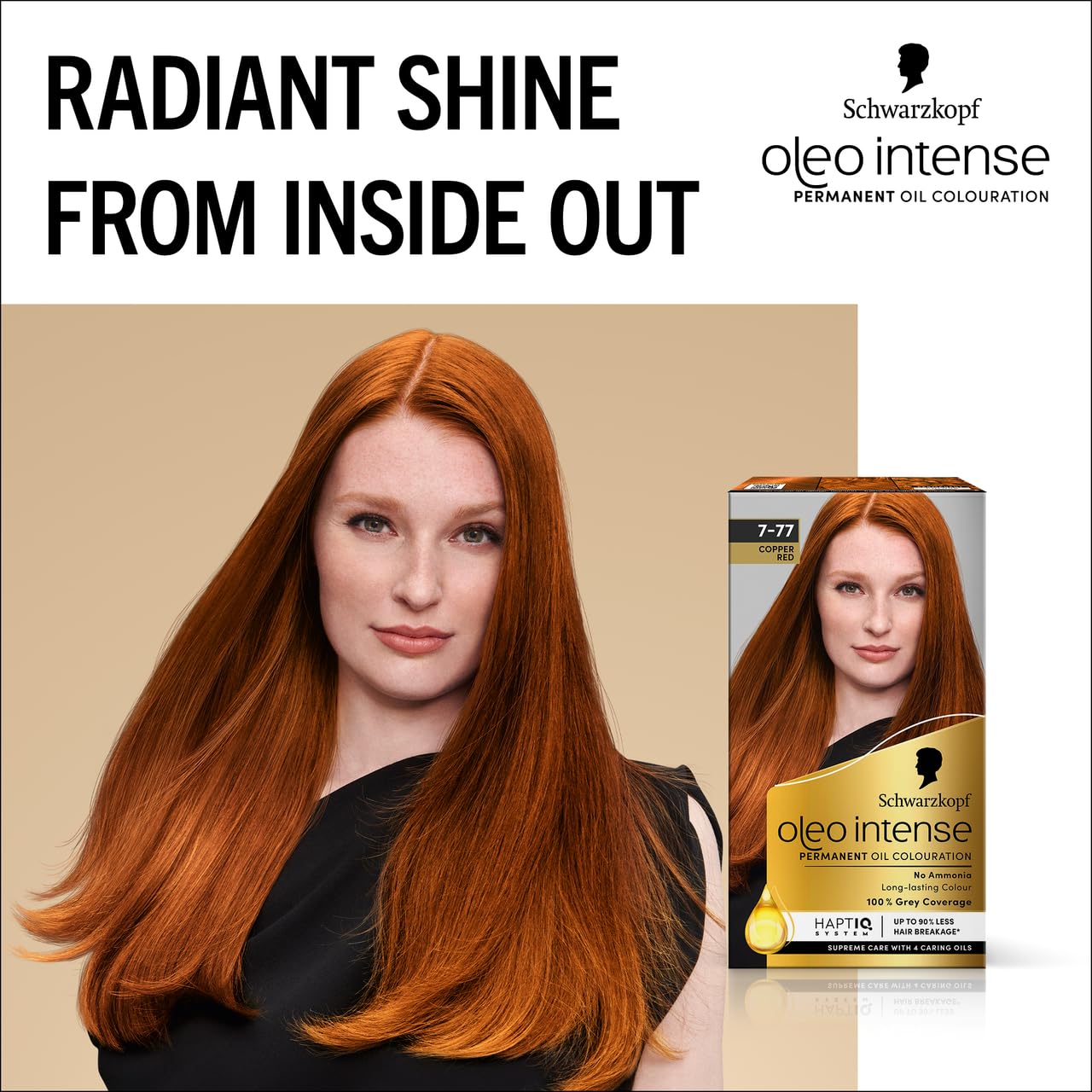 Schwarzkopf Oleo Intense Permanent Oil Colour 7-77 Copper Red Hair Dye, 100% Grey Coverage, Conditioner with HaptIQ System, Long-Lasting Colour, Ammonia Free Hair Dye
