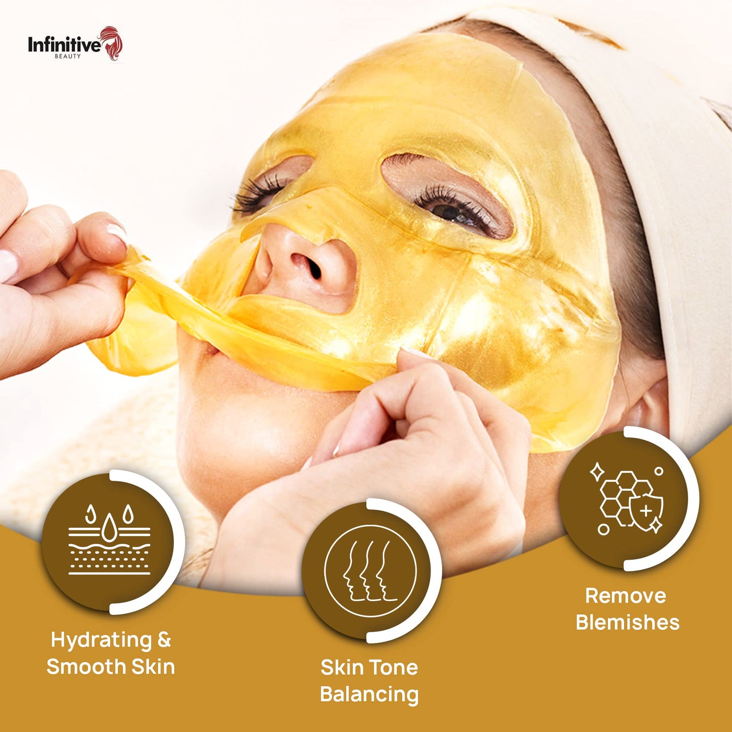 Glamza Infinitive Beauty Collagen Face Masks – Gold Face Mask Hydrates, Rejuvenates & Moisturises Skin (x2)
