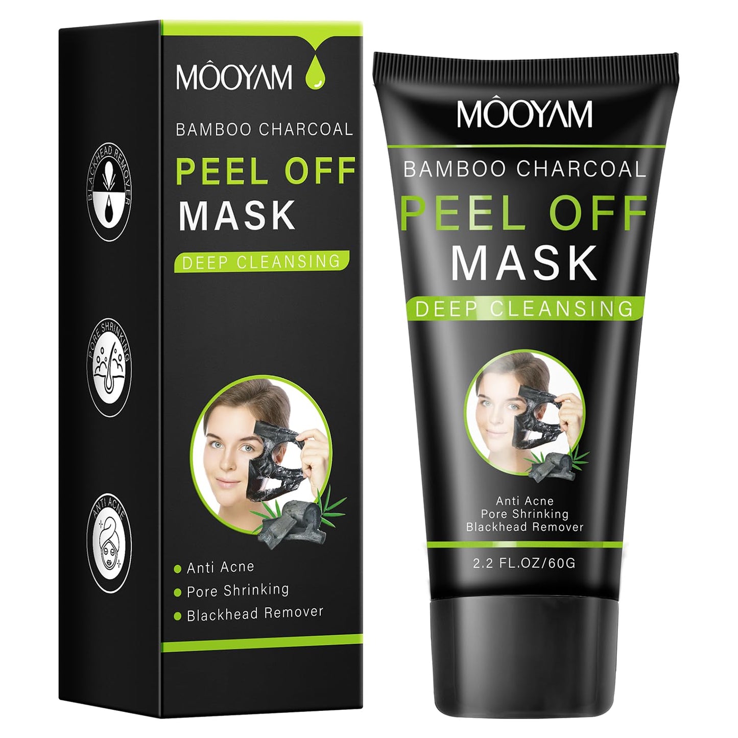 IREV Bamboo Charcoal Peel Off Mask, Blackhead Remover Peel Off Mask Charcoal Face Masks for Deep Cleansing, Blackhead Peel Off Mask for Smooth & Clear Skin Black Peel Off Face Mask Charcoal Face Mask