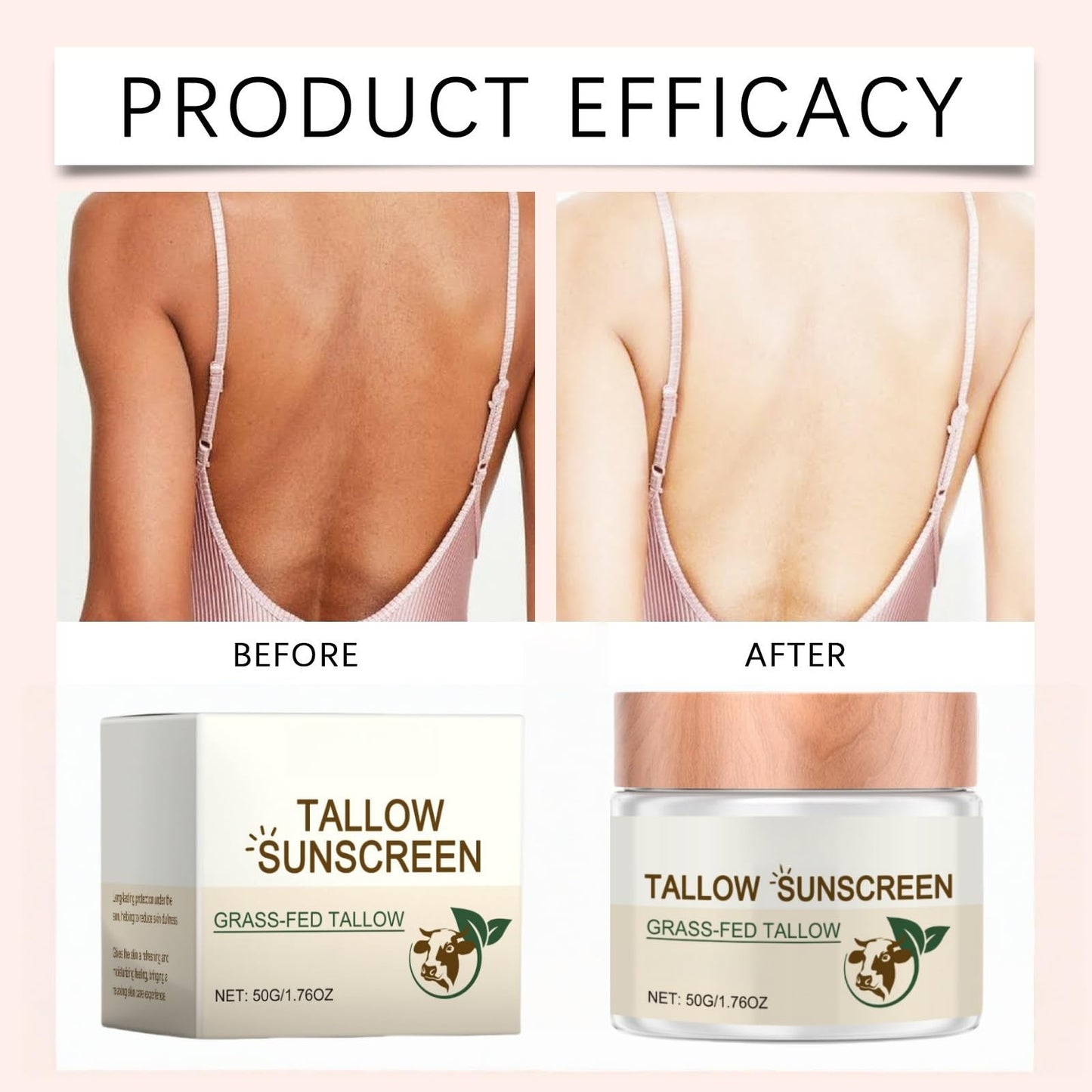 Oumun Beef-Tallow Sunscreen Spf 50,Deeply Nourishing Sunscreen Butter,Organic Grass-Fed Butter Skin Care Cream,Face Cream for Dry Skin,Facial Moisturizer,A Gentle Formula Suitable for the Whole Family