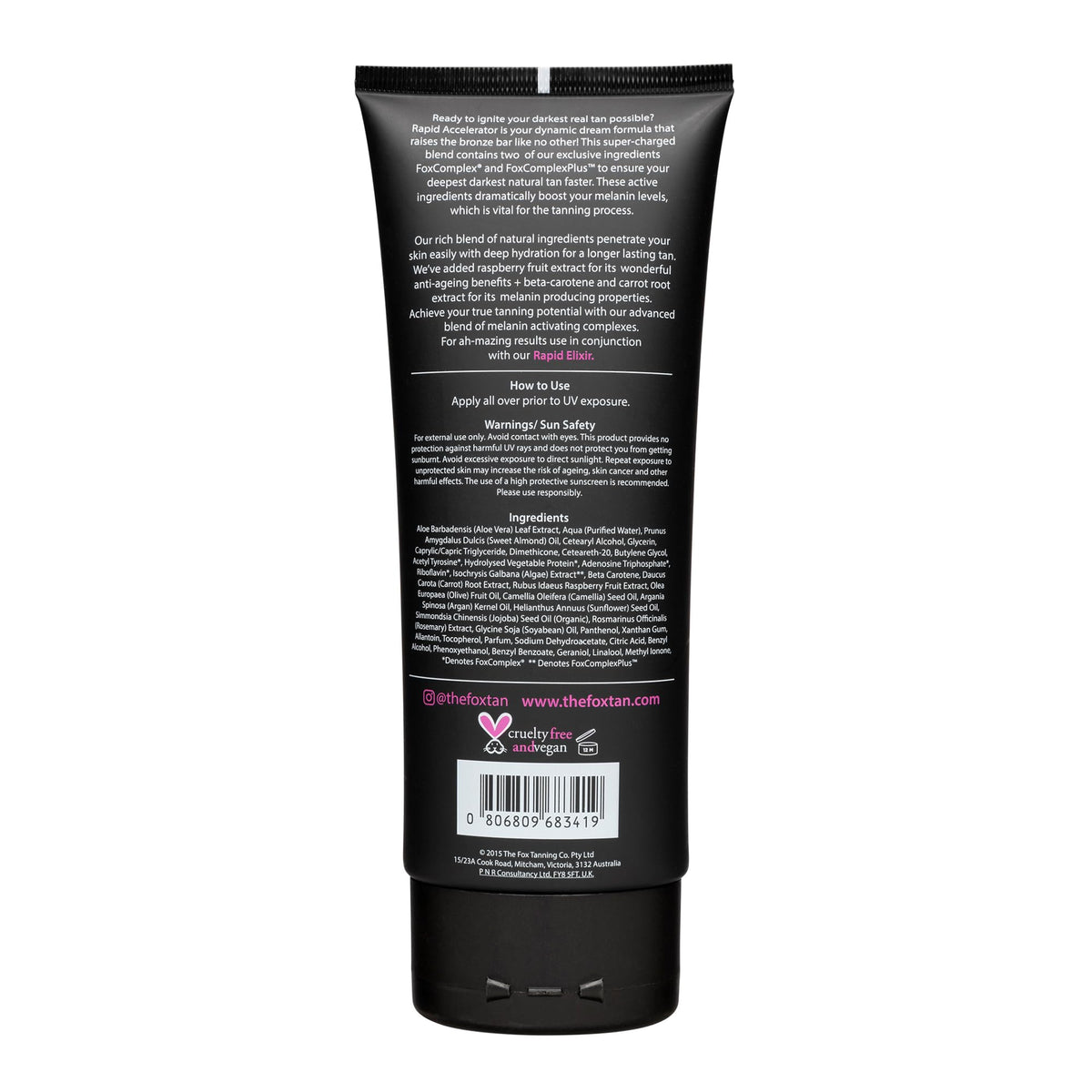 The Fox Tan Rapid Accelerator, Accelerator Lotion For Sunbed Tanning, Creates Darker, Faster & Long-Lasting Tans, Vegan & Cruelty-Free, 180ml