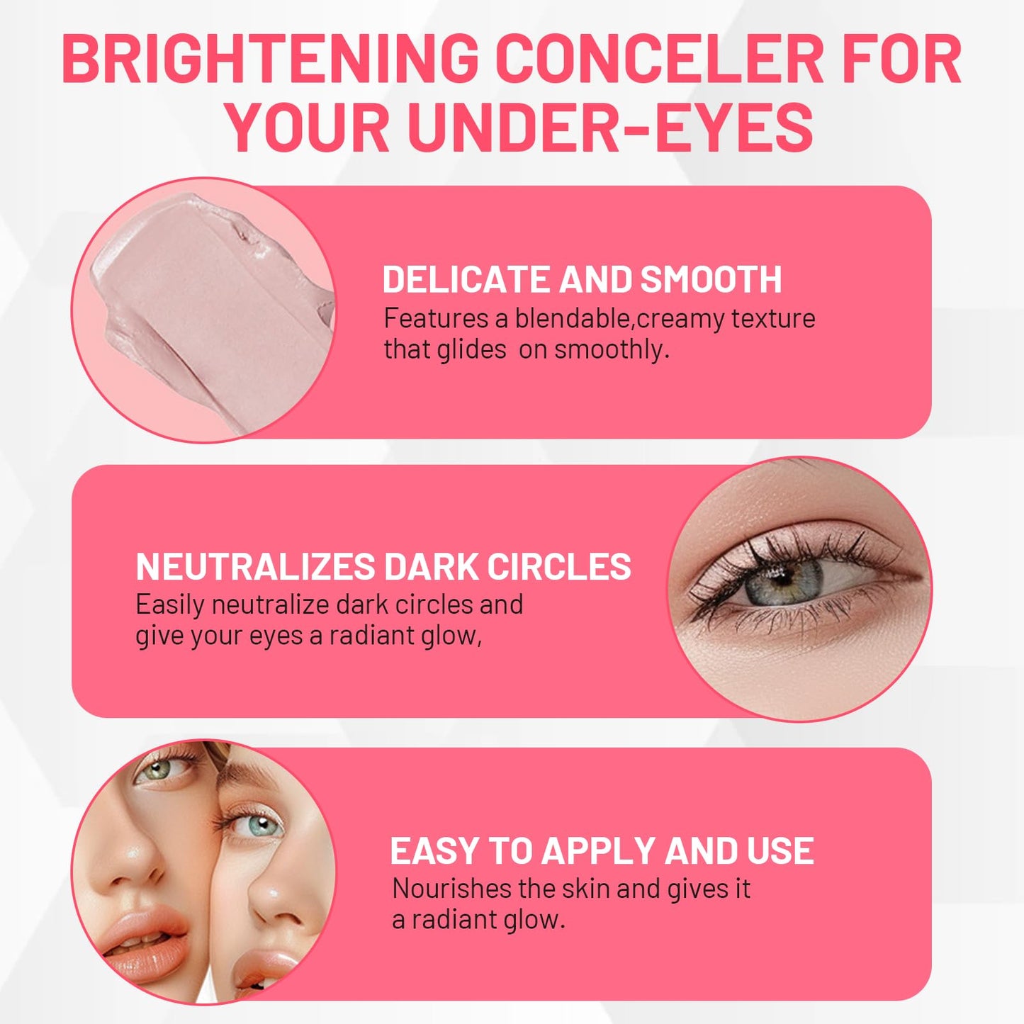 Leogony 2 Pcs Under Eye Brightener, Super Luminous Concealer for Dark Circles Spots (Pink)