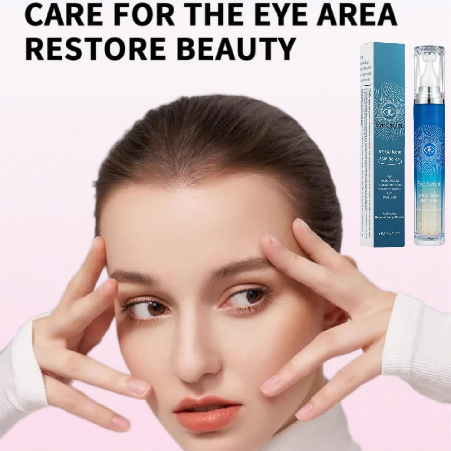 AINxtolm 5% Caffeine Eye Serum Roller,Eye Cream for Dark Circles and Puffy Eyes,Caffeine Eye Cream with 360° Massage Ball,Dark Circles Under Eye Treatment,Eye Cream for Eye Bags Remover,Eye Cream Anti Aging