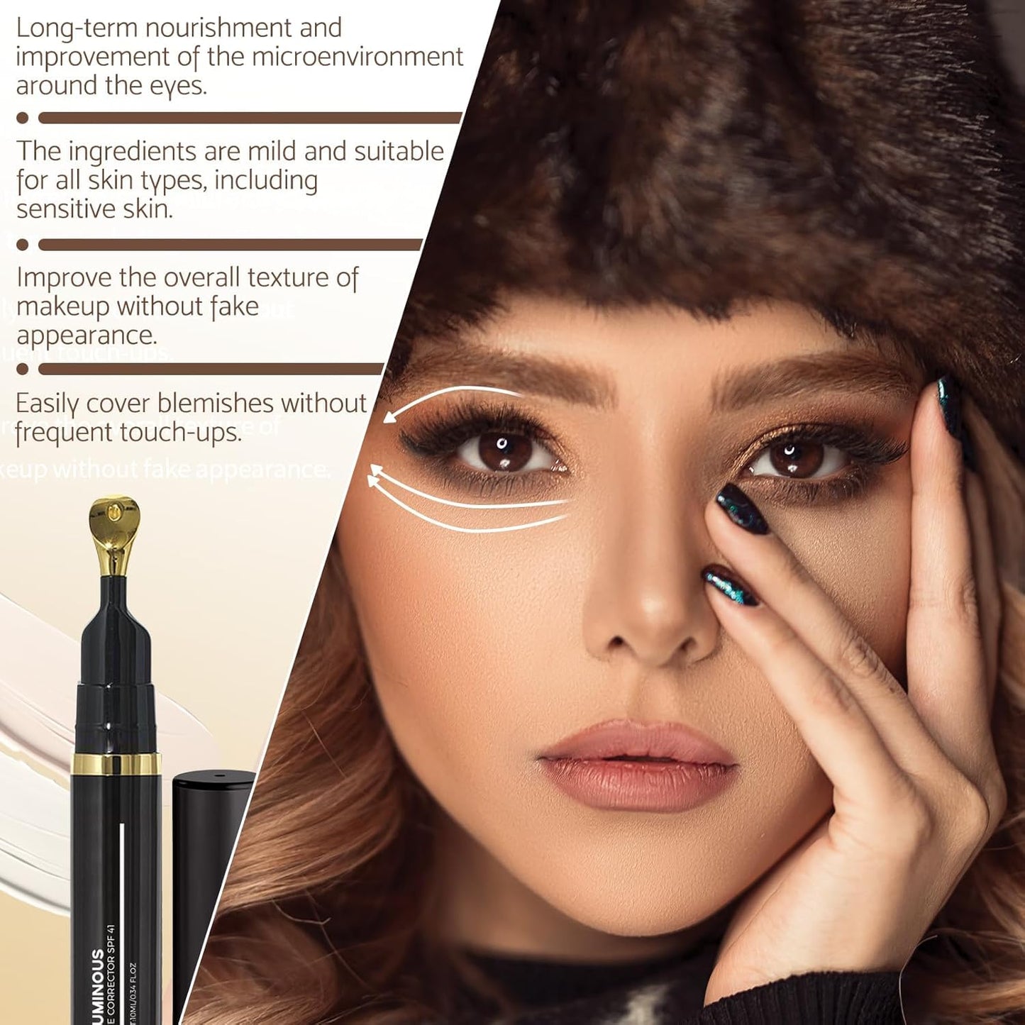 DOOCECIY Luminous Eye Corrector SPF 41, Eye Cream for Dark Circles Puffy Eyes, Anti Wrinkle