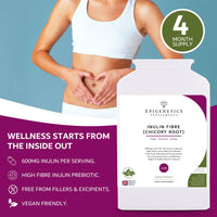 Epigenetics Inulin Fibre Supplement from Chicory Root | 120 Capsules | Prebiotic Gut Health Supplements | Increase Fibre Intake & Support Digestion | Vegan Friendly UK Made | 1 Capsule Daily 4 Months Supply