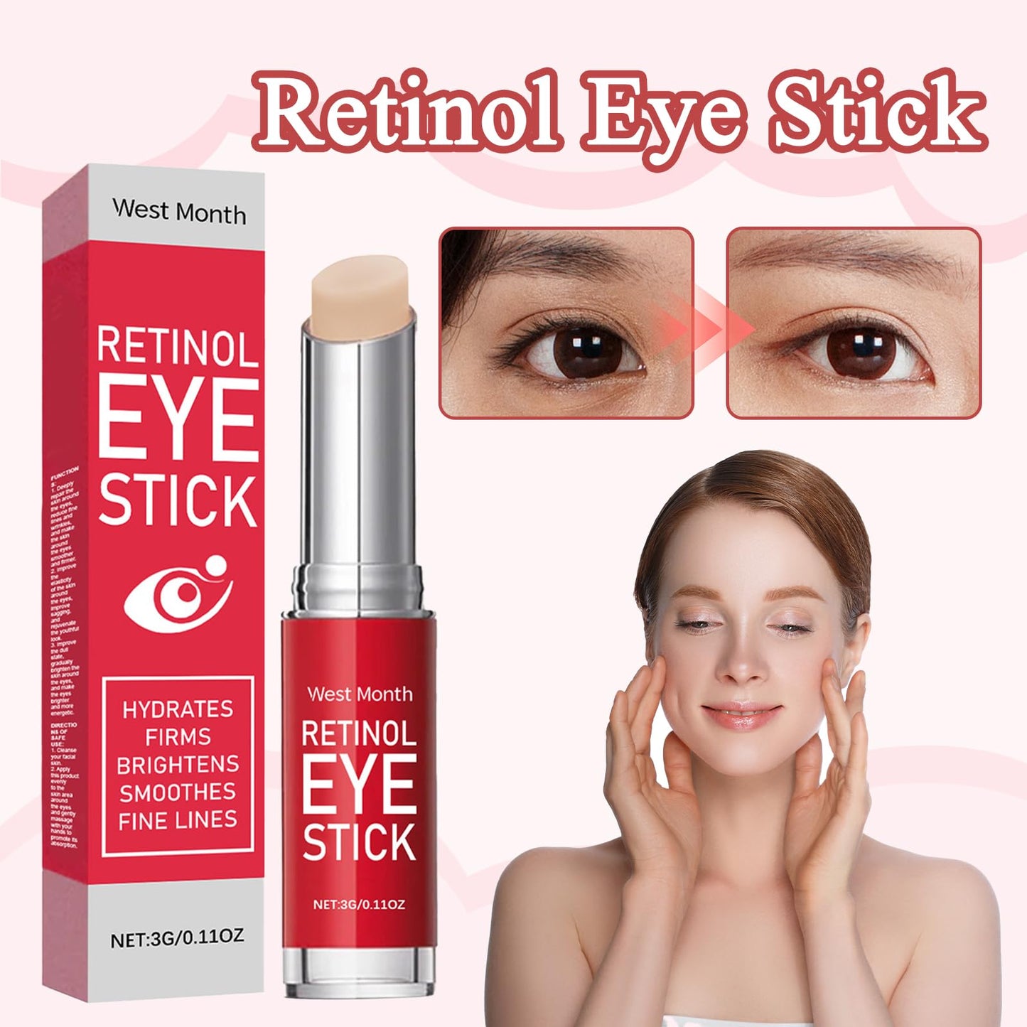 ExcellaElite 3 Pcs Retinol Eye Stick Eye Balm Stick Retinol Eye Cream Nourishes the Skin Easy to Carry Brightens Eyes Used to Eliminate Puffiness and Dark Circles Used for Both Men and Women