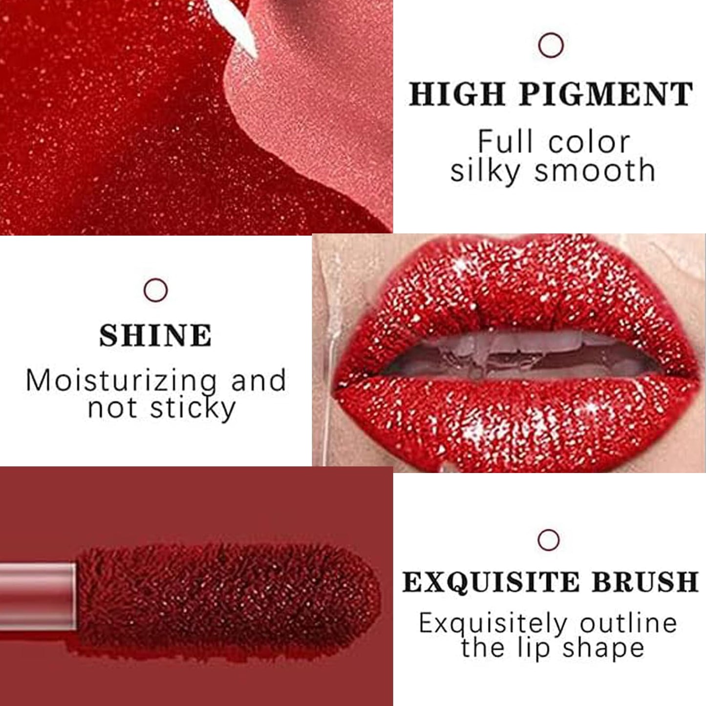 GEEWHILE Diamond Glitter Lip Gloss, Diamond Glitter Liquid Lipstick, Pink Shimmer Metallic Lipsticks, Sparkly Liquid Lipstick Waterproof Long Lasting Non-Stick Cup Sparkly Pink Lipgloss for Women Girls