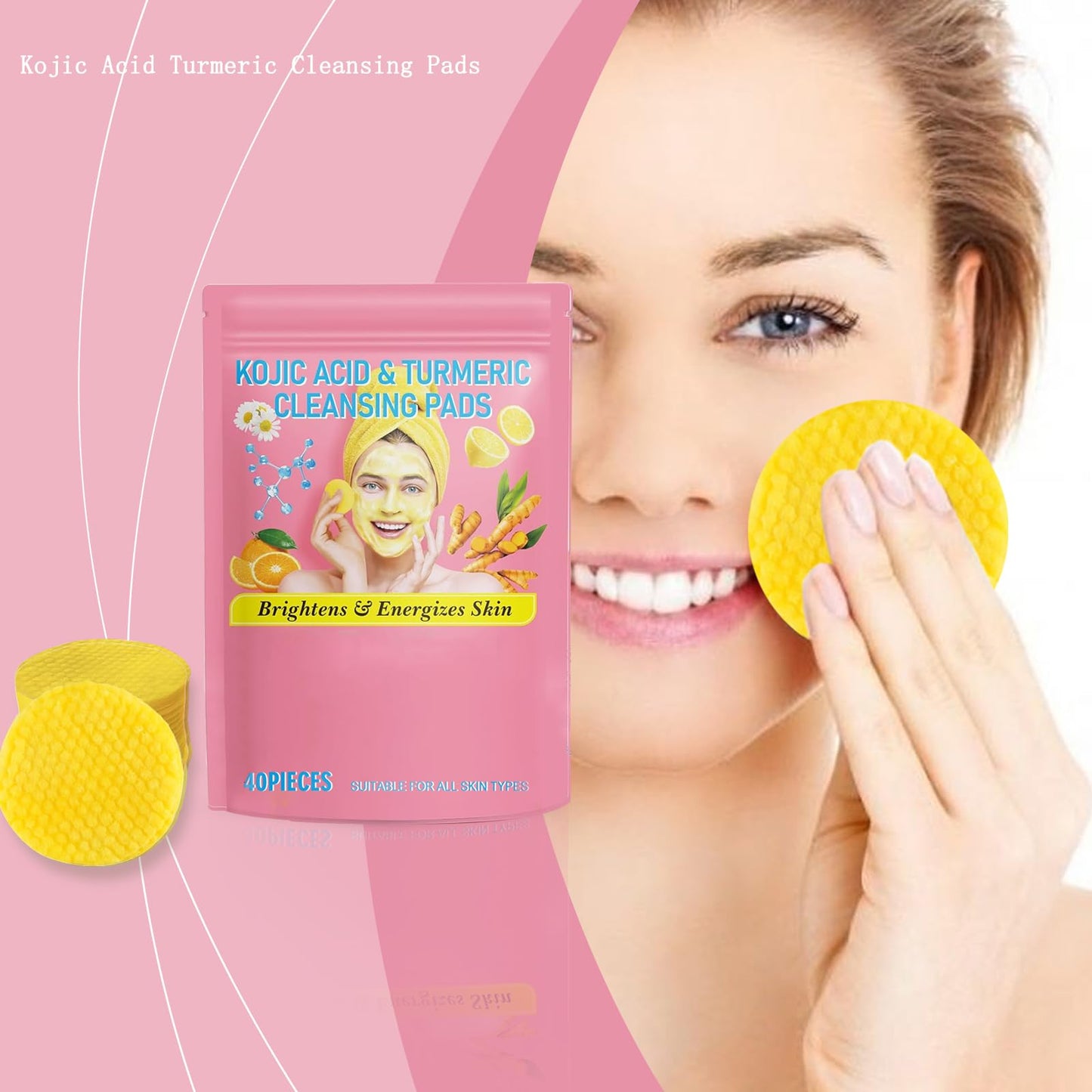 40 Pads Turmeric Kojic Acid Pads, GCVSE Turmeric Exfoliating Pads - Balance Skin Oil and Water, Fades Dark Spots, Skin Moisturizing & Lightenin