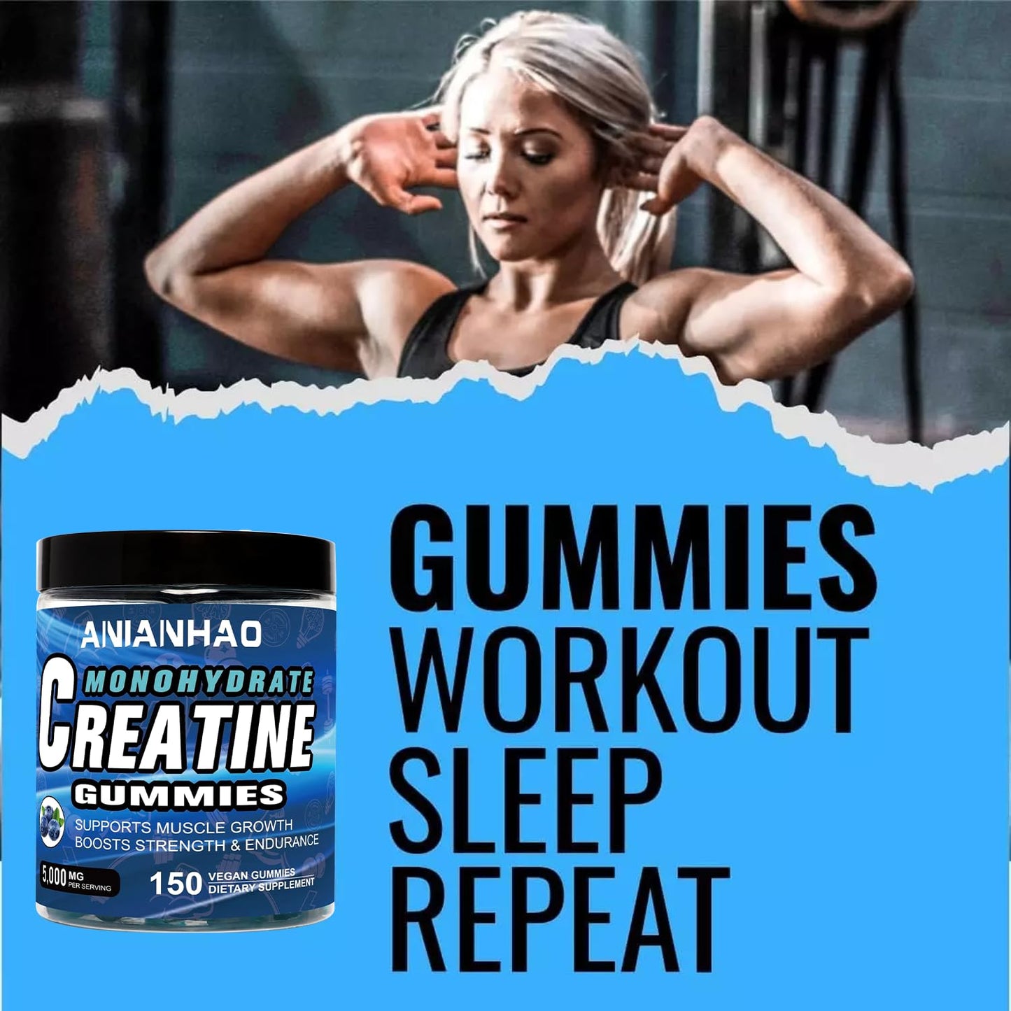 ANIANHAO Creatine Gummies 5000mg 150 Gummies Creatine Monohydrate Gummies - Berry Flavoured Creatine - Pre Workout Gym Supplement for Men & Women - Vegan Chews Chewable Max recommneded Strength (2Bottle)