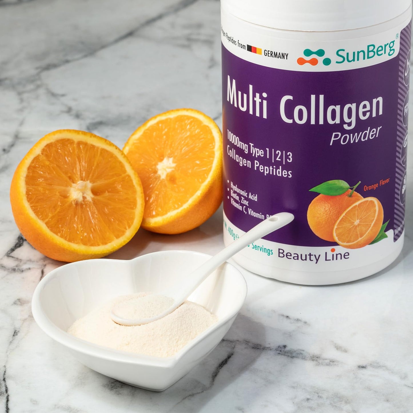 Bodygenix Sunberg Multi Collagen Powder - 1000mg Hydrolyzed Collagen Peptides Type I, II, III Hyaluronic Acid Biotin for Skin Hair Nail Joints Bones Muscles Teeth - 400mg Halal Collagen Complex Supplement