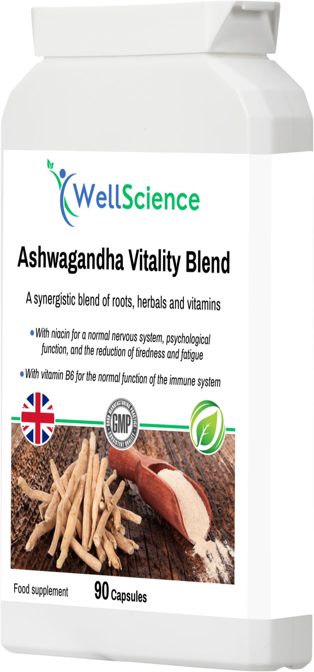 Wellscience WellScience Ashwagandha Vitality Blend - Boosts Energy, Reduces Stress, Enhances Cognitive Function & Immune Support | Herbal Supplement with Rhodiola Rosea, Reishi Mushroom & Turmeric