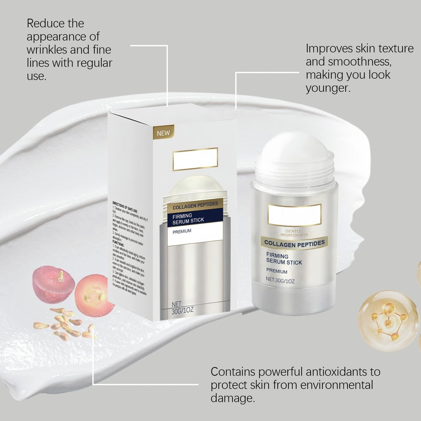 SingHao Flys/mus Collagen Peptides Firming Serum Stick,Anti Aging Peptides Serum Stick,C/ollagen Anti-Aging F/irming Cream Stick,Skin Tightening Cream Stick,Collagen Face & Neck Firming Stick