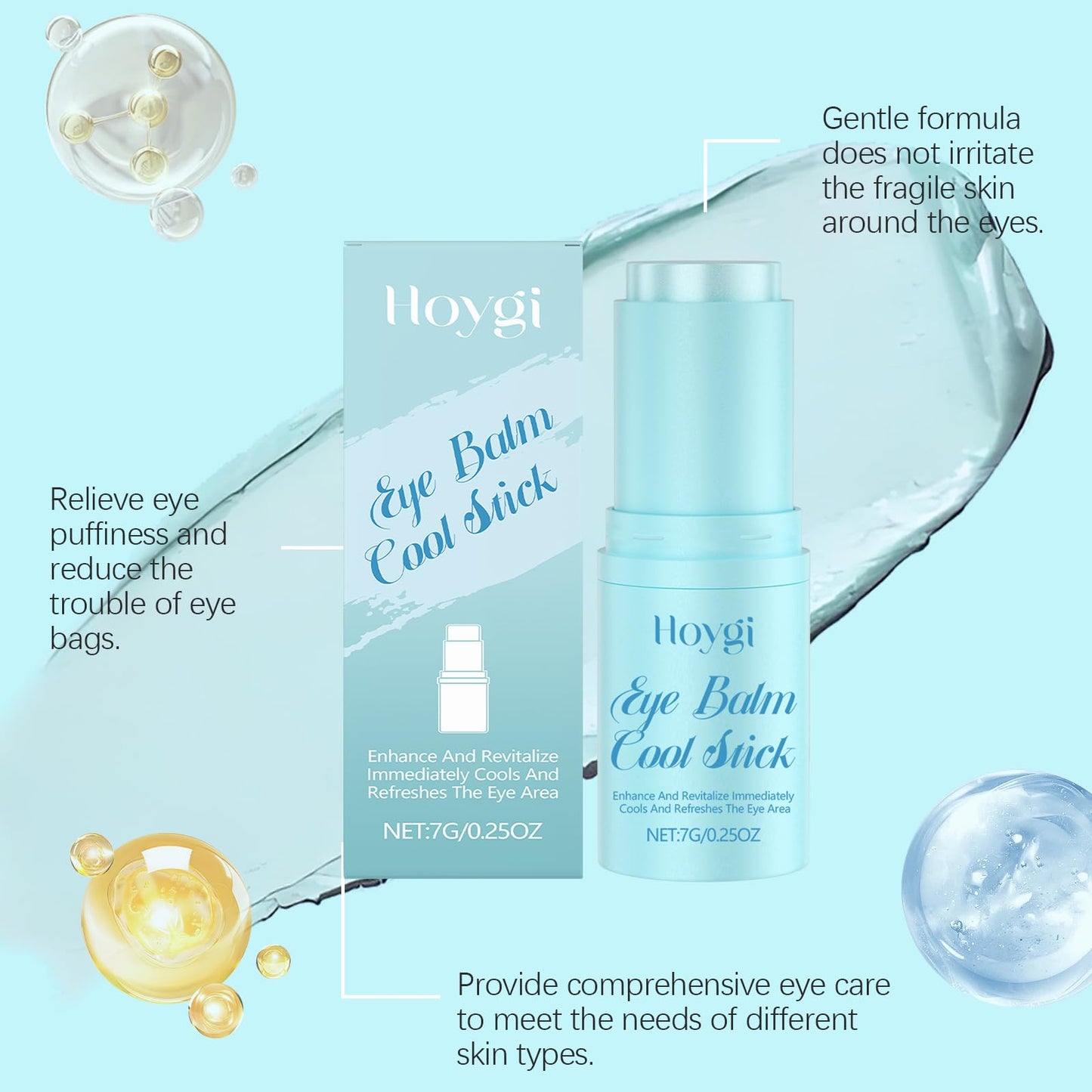 Hydrating Eye Balm Cool Stick for Dark Circles, Puffiness & Wrinkles, Cooling Multi Balm for Face, Eye, and Lip, Moisturizing Balm Stick for Tired Skin, Reduces Eye Bags, Portable Eye Care Balm, 7g
