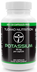 TUDIMO Potassium Supplements | Potassium Gluconate Capsules - 99mg per Capsule - 100 Capsules, Each with 99 mg of Premium Quality Potasium Gluconate Powder