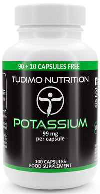 TUDIMO Potassium Supplements | Potassium Gluconate Capsules - 99mg per Capsule - 100 Capsules, Each with 99 mg of Premium Quality Potasium Gluconate Powder