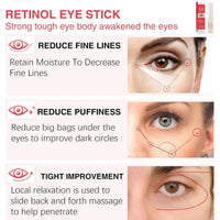 LUMKMAS Retinol Eye Stick, Retinol Serum Eye Cream Stick for Dark Circles, Puffy Eyes, Reducing Fine Lines, Anti-Aging Eye Brightener, Moisturizing & Refreshing Under Eye Cream for Women