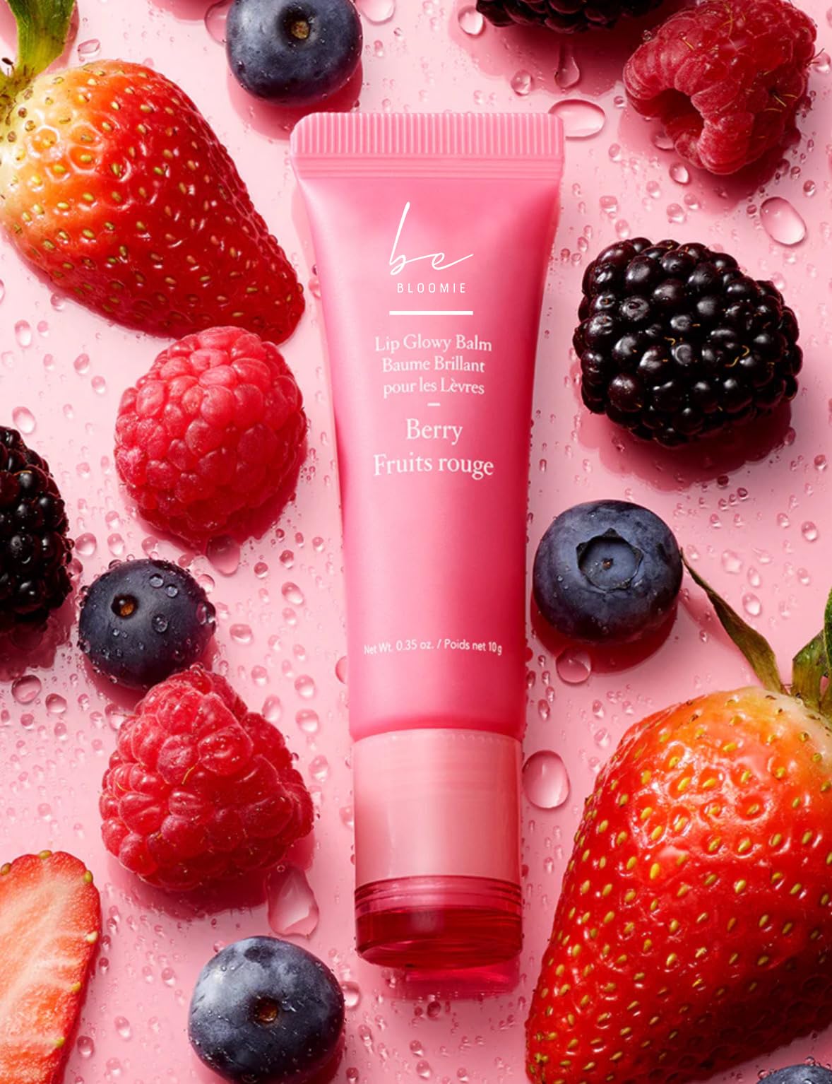 beBloomie Lip Glowy Balm Berry, Moisturising Lip Balm For A Sheer Tint Of Colour, Infused With Hyaluronic Acid, Vegan & Cruelty-free!