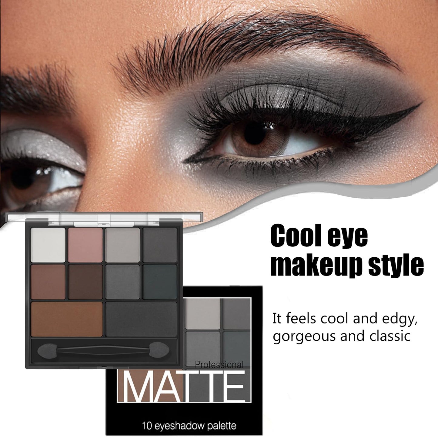 AuraAnge Black Eyeshadow - Matte Smokey Eyeshadow Palette - Intense Pigment Grey & Black Shades, Waterproof & Long-Lasting. Includes Dual-Ended Brush for Effortless Smokey Eye Looks, Suitable for Women
