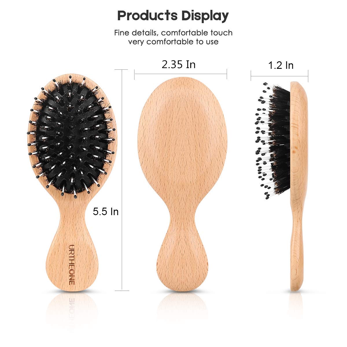 Hair Brush Mini Boar Bristle Hairbrush Pocket Travel Small Paddle Hair Brush for Men Women Kids for Thick Curly Thin Long Short Wet or Dry Hair Detangle Massage Add Shine
