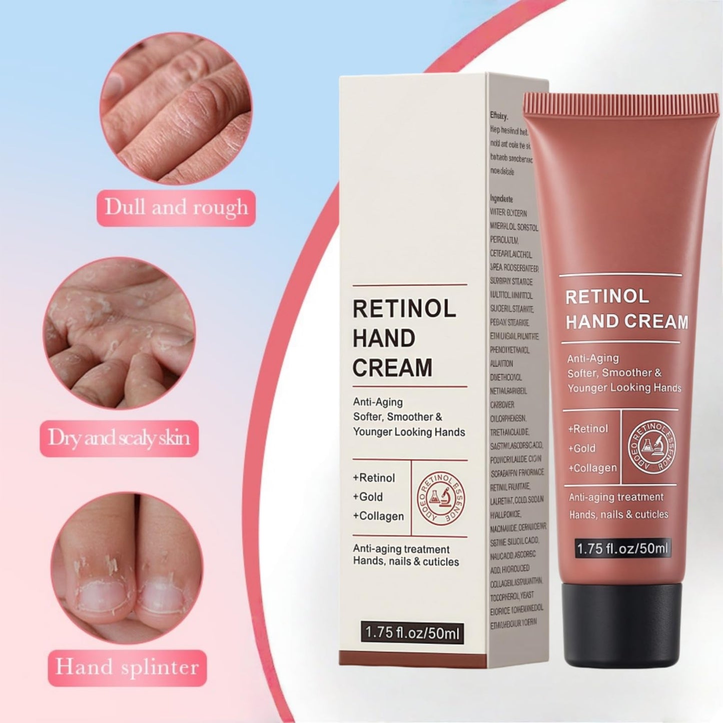 Ruojiar Retinol Hand Cream - Anti Aging,Relief Intense Moisture Hand Cream,Firming Hand Lotion,Retinol Moisturizer for Aging,Care &Protects Skin,Suitable for All Skin Types,Moisturize Effectively Non-Greasy