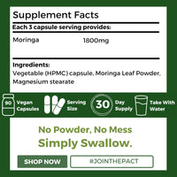 Nutripact Moringa Oleifera Capsules - 1800mg per Serving - Pure Moringa Powder Supplement (not Tablets) - 90 Vegan Caps - High Strength Moringa