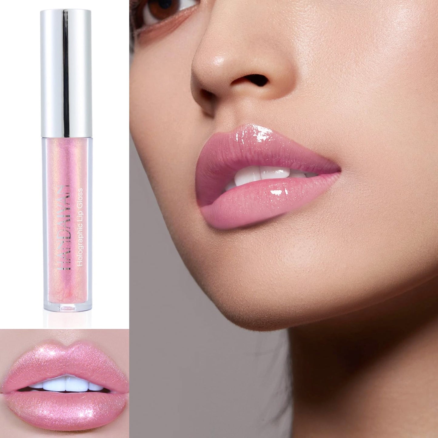 HAORQEE Glitter Lip Gloss Lipstick, Diamond Metallic Pink Coral Shimmer Lipgloss Liquid Lipstick Long Lasting Waterproof Non-Stick Cup Sparkle Shiny Lip Plumper Tinted Lip Balm for Women