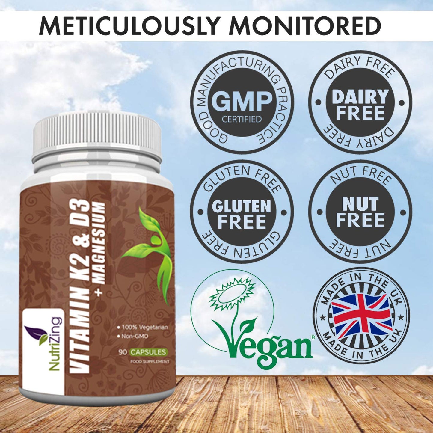 Vitamins D3 K2 Capsules - 3000IU Vitamin D3, 150mcg VIT K2 (MK-7) - Made in UK by NutriZing - Supports Maintenance of Immune System & Contributes to Normal Bones