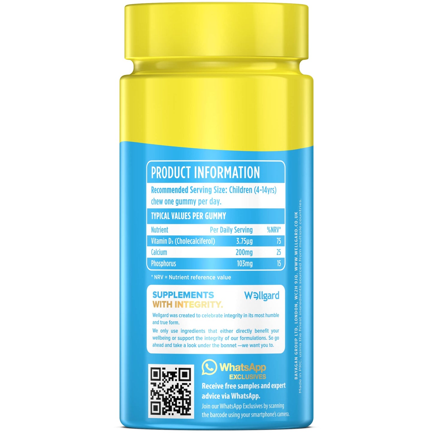 Wellgard Kids Calcium & D3 Gummies - 2 Month Supply - Vegan Chewable Calcium and Vitamin D3 Gummies, Mixed Berry Flavour