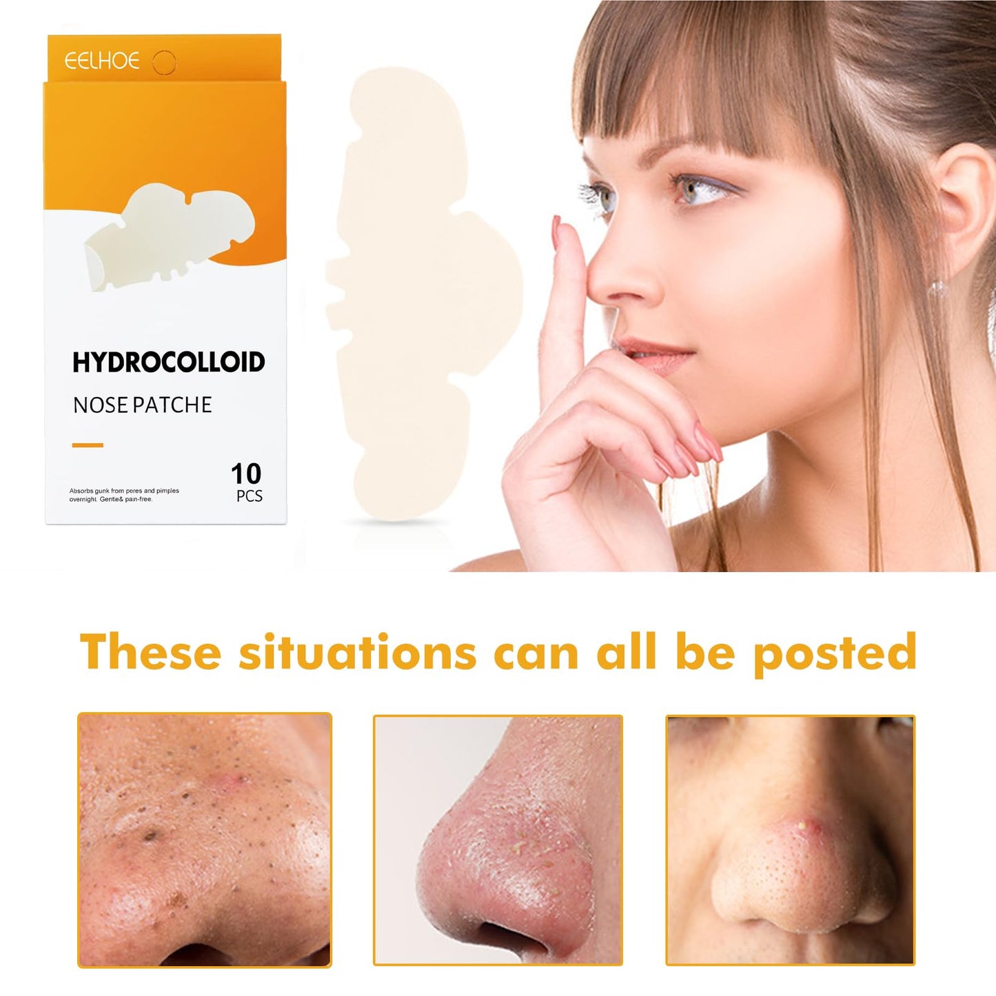 Generic Hydrocolloid Nose Strips for Blackhead Removal, Deep Cleansing Pore Strips to Absorb Oil and Dirt, Acne Treatment Patches for Nose, Invisible Spot Stickers for Men and Women (10 Count)