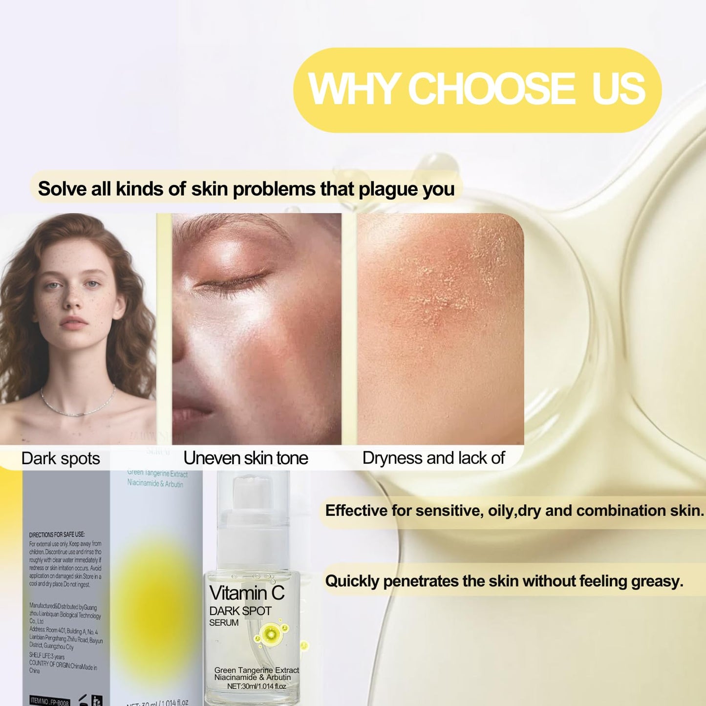 TBeautfave 2PCS Vitamin C Dark Spot Serum – Vitamin C Serum for Face,Brightening Serums for Women,Correcting Glow Serum With Niacinamide,Anti-Dark Spots,Fine Lines&Wrinkle,Korean Skincare,30ml